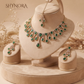 Emerald Pear Drop Fringe Necklace Set – Shynora By Shivali