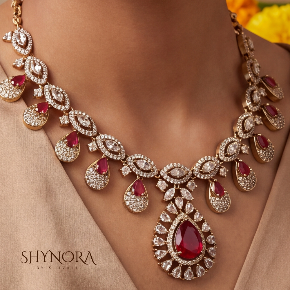Ruby Pear Cluster Pendant Necklace Set – Shynora By Shivali