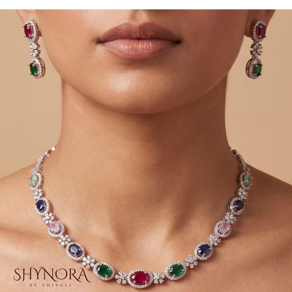 Multicolor Leaf Oval Pear Pendant Necklace Set – Shynora By Shivali