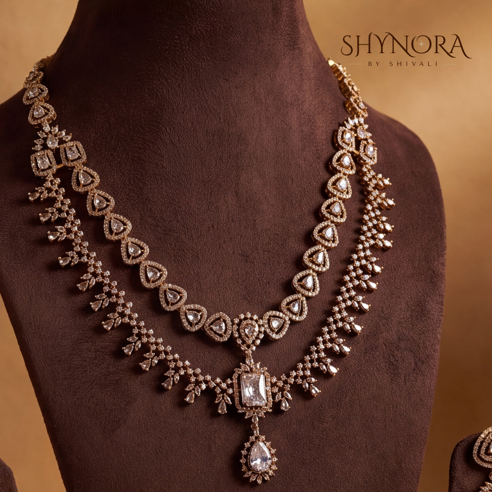 Two Tier Heart Marquise Necklace Set – Shynora By Shivali