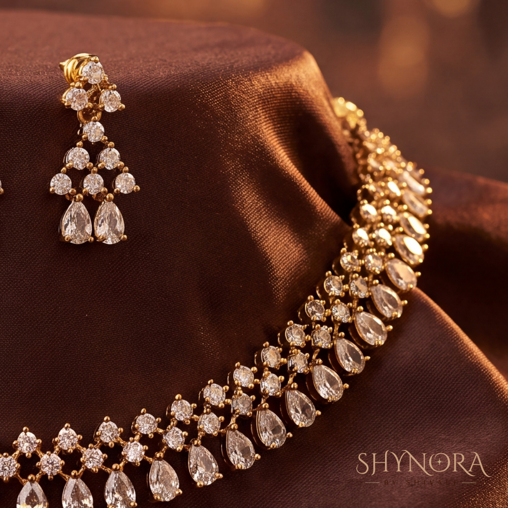 Crosshatch Pear Drop Choker Necklace Set – Shynora By Shivali