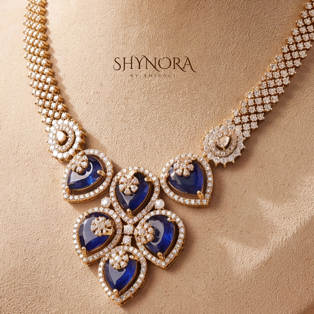 Sapphire Trellis Heart Cluster Necklace Set – Shynora By Shivali