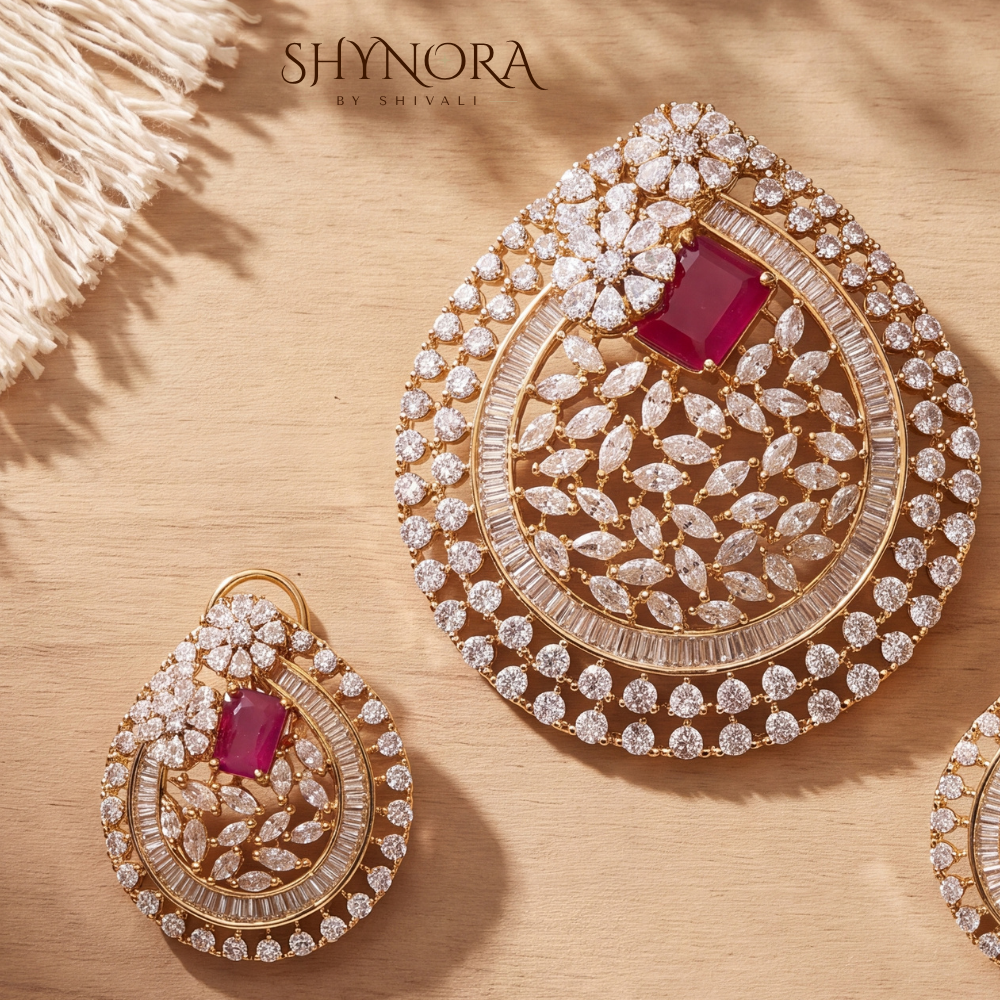 Ruby Teardrop Halo AD Pendant Set – Shynora By Shivali