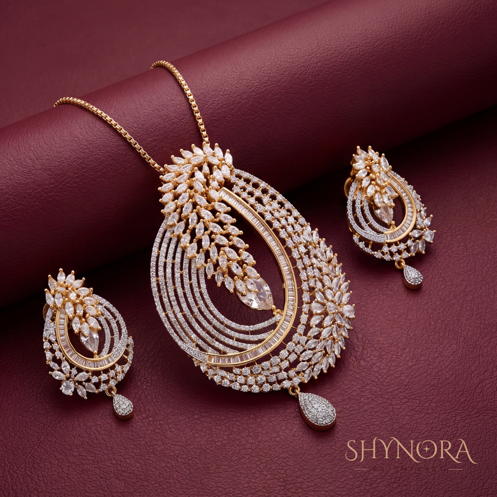 Open Feather Swirl AD Pendant Set – Shynora By Shivali
