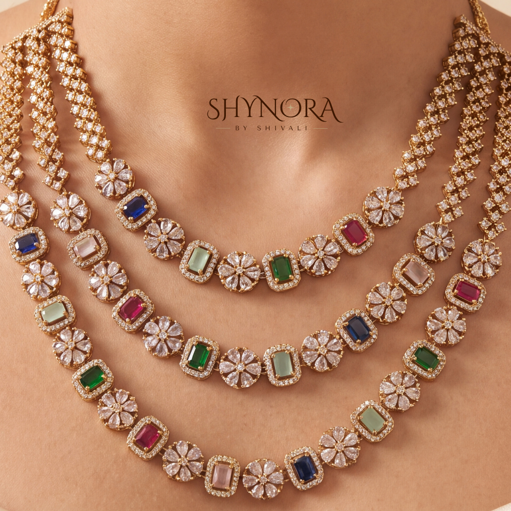 Multicolor Gemstone Three Layer Necklace Set – Shynora By Shivali