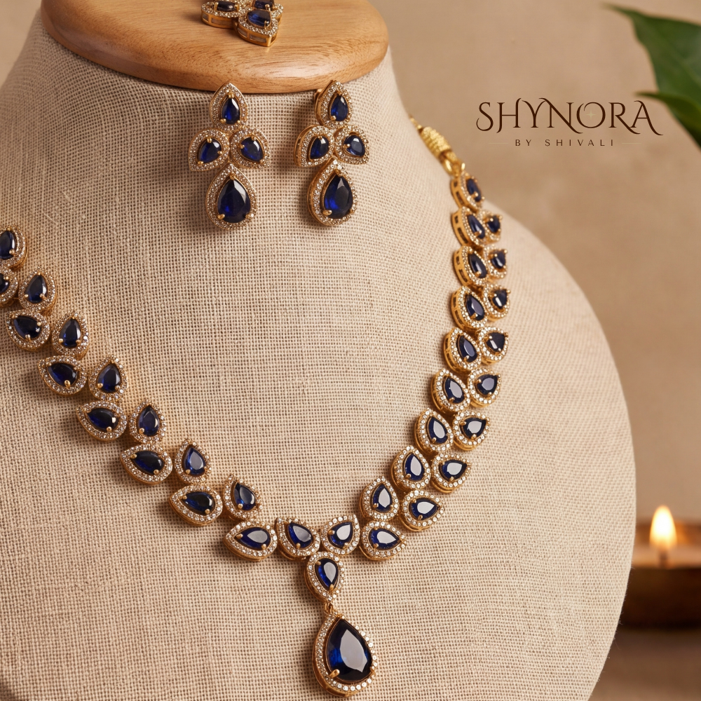 Sapphire Butterfly Motif Necklace Set – Shynora By Shivali