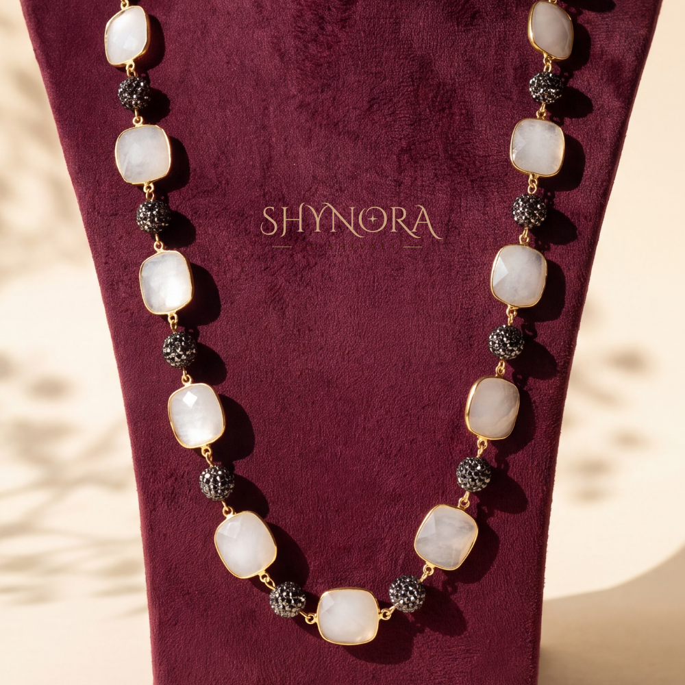 Moonstone Mehendi Polish Pave Bead Necklace – Shynora By Shivali