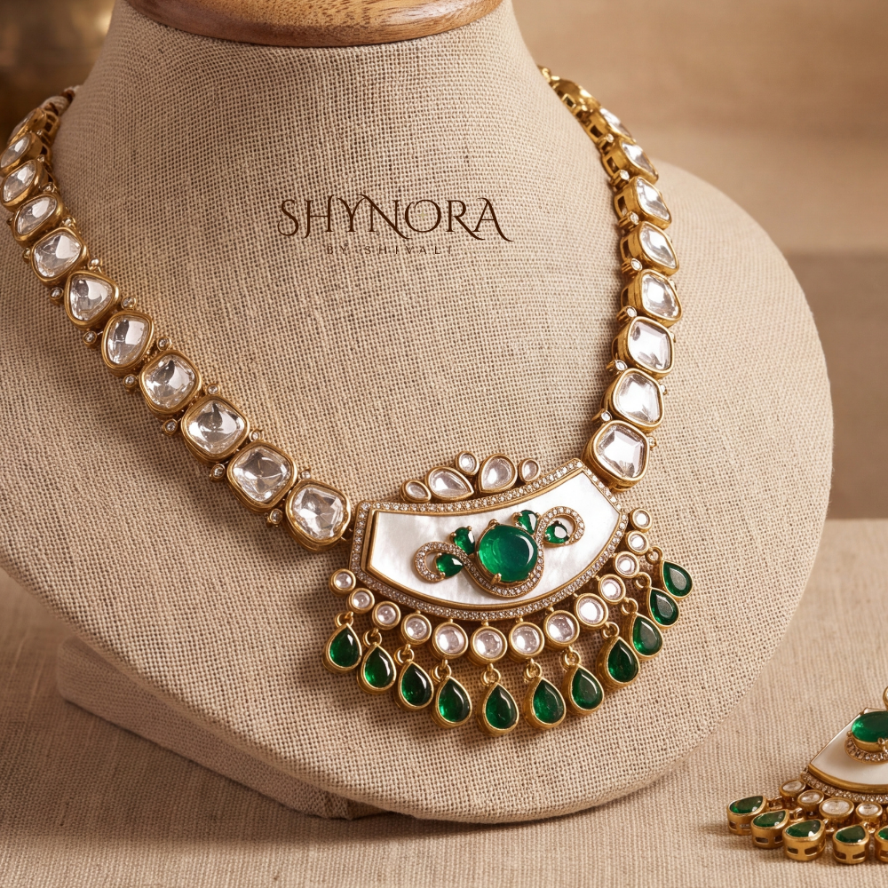 Emerald Kundan Mehendi Polish Bridal Necklace – Shynora By Shivali