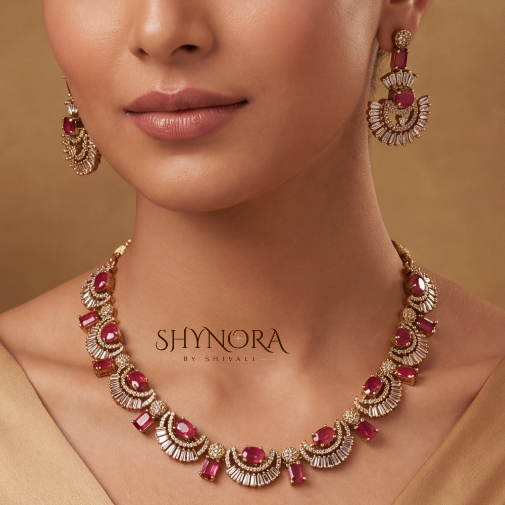 Ruby Fan Cluster Necklace Set – Shynora By Shivali