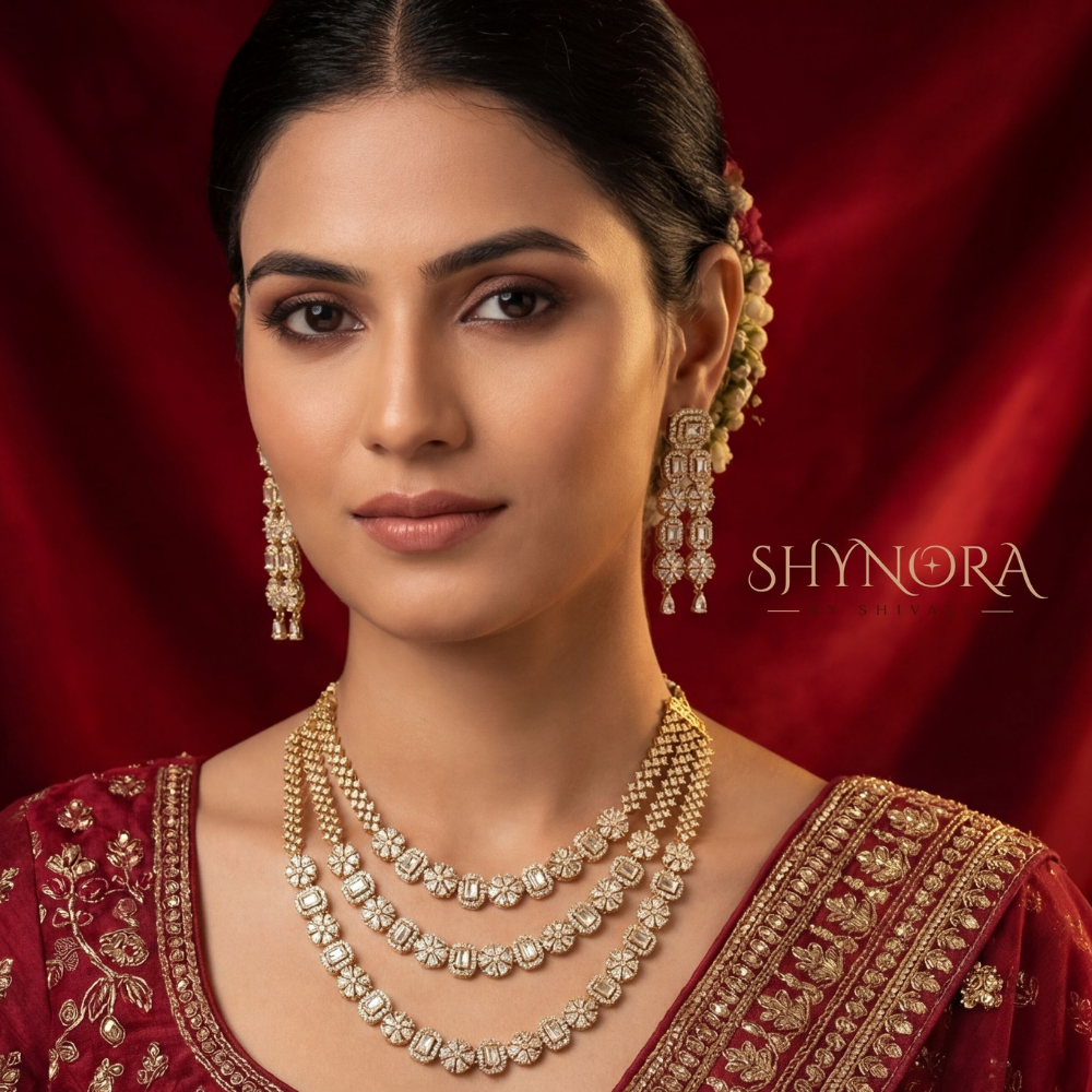 Floral Rosette Rectangular Link Necklace Set – Shynora By Shivali