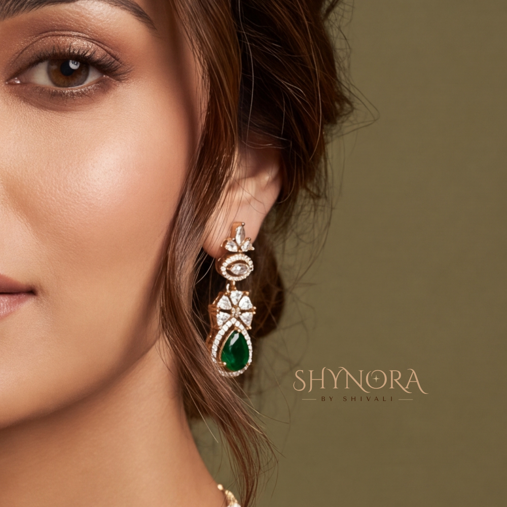 Emerald Floral Drop Necklace Set – Shynora By Shivali