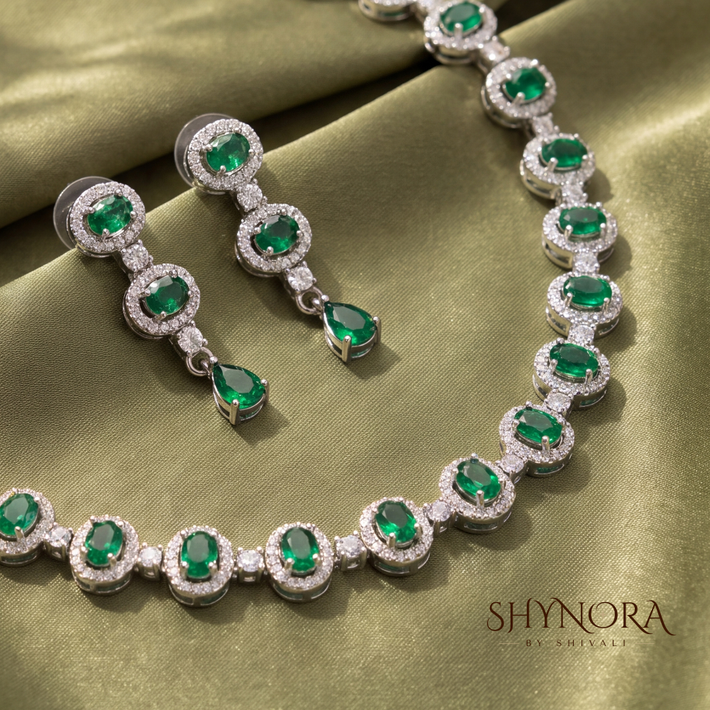 Emerald Round Single Strand Necklace Set – Shynora By Shivali