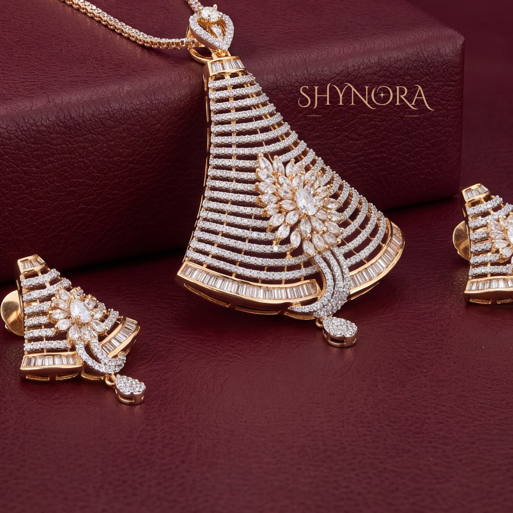 Floral Baguette Wave AD Pendant Set – Shynora By Shivali