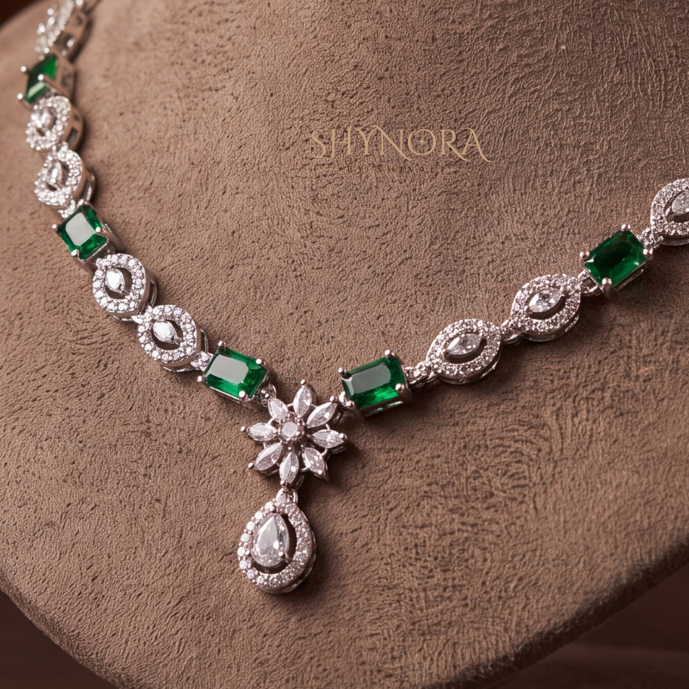 Emerald Oval Cluster Pear Pendant Necklace Set – Shynora By Shivali