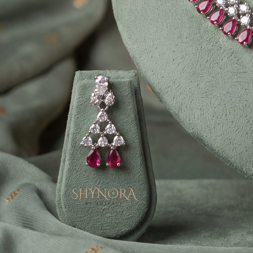 Ruby Oval Cluster Triangular Drop Necklace Set – Shynora By Shivali