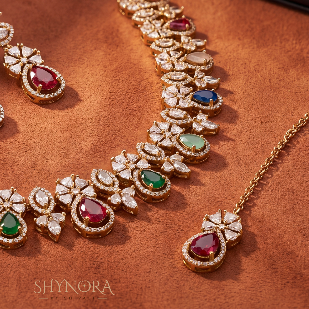 Multicolor Gemstone Floral Cross Necklace Set – Shynora By Shivali