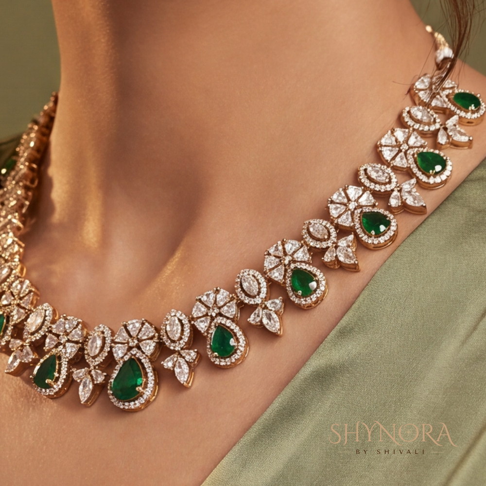 Emerald Floral Drop Necklace Set – Shynora By Shivali
