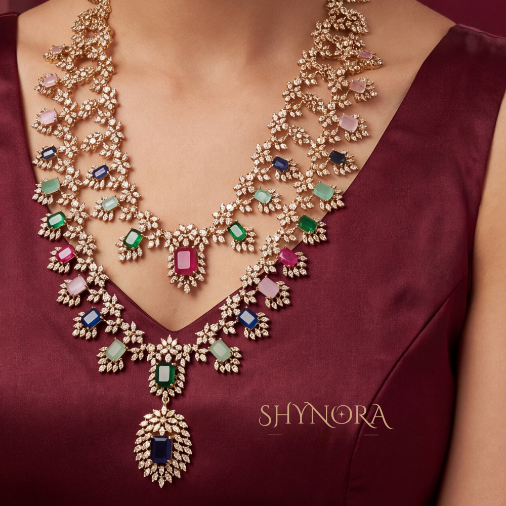 Multicolor Gemstone Multi Layer Bib Necklace Set – Shynora By Shivali