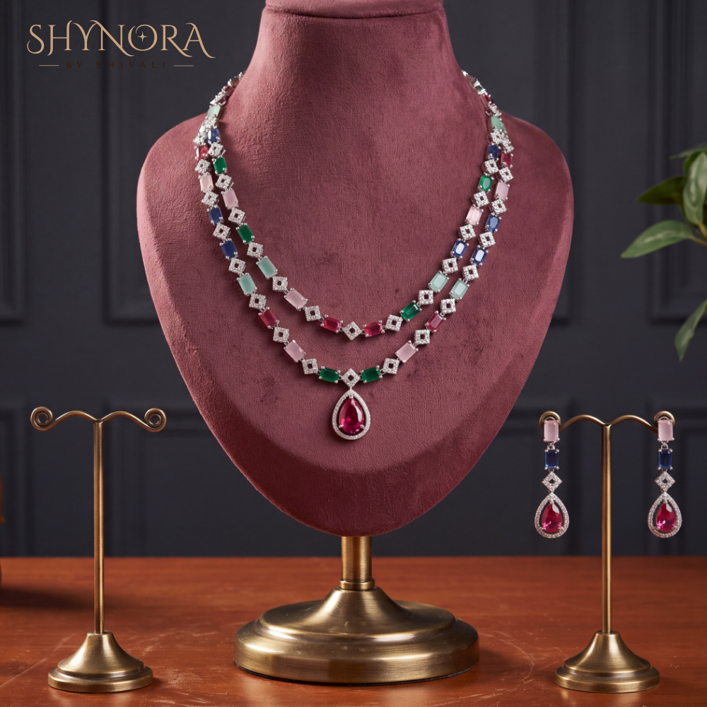 Multicolor Gemstone Two Layer Necklace Set – Shynora By Shivali