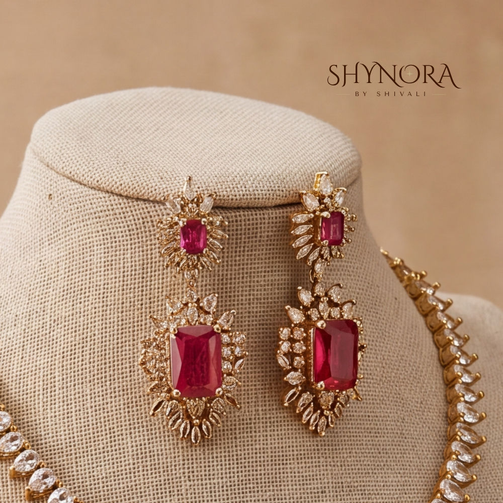 Ruby Rectangular Link Necklace Set – Shynora By Shivali
