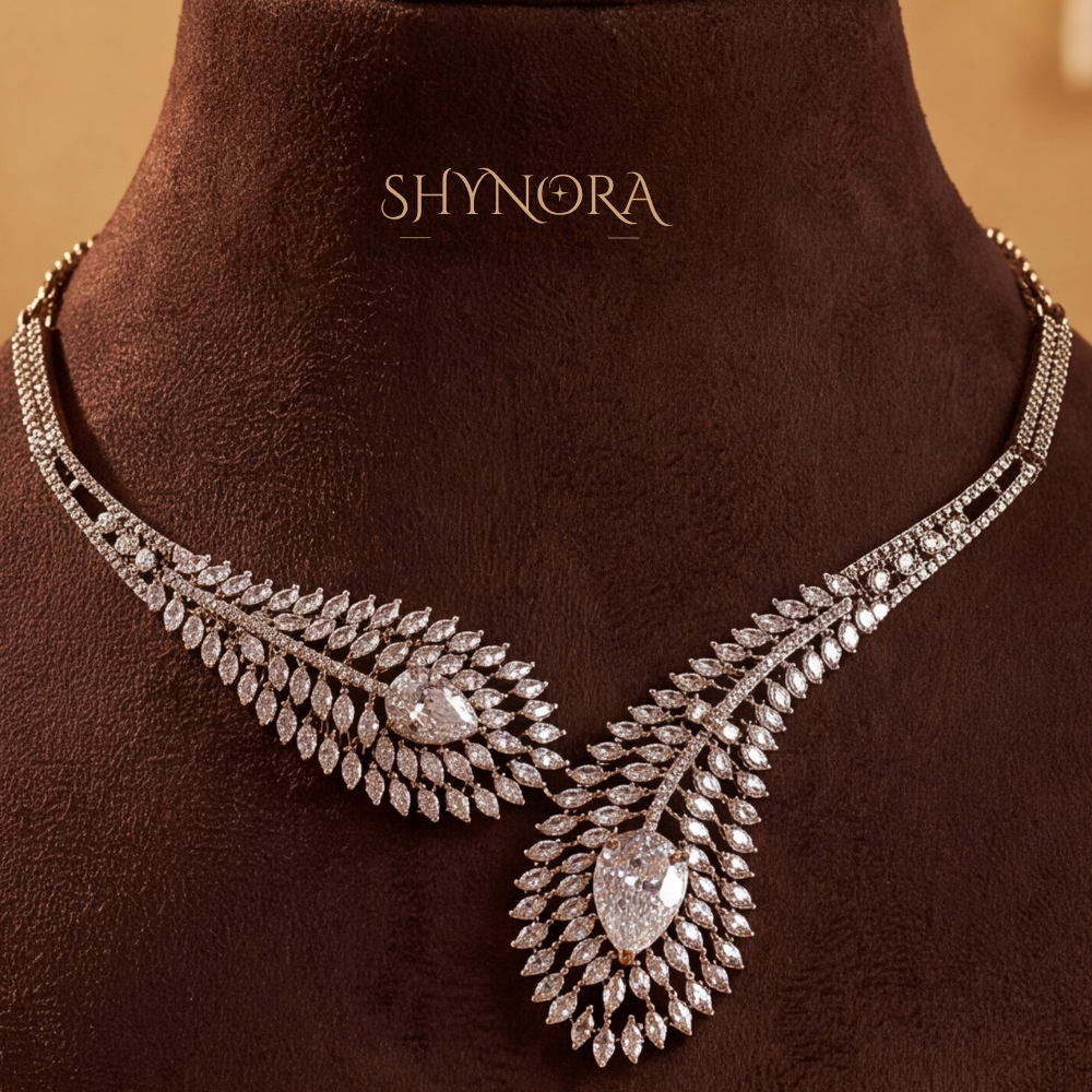 Diamond Floral Leaf Pendant Necklace – Shynora By Shivali