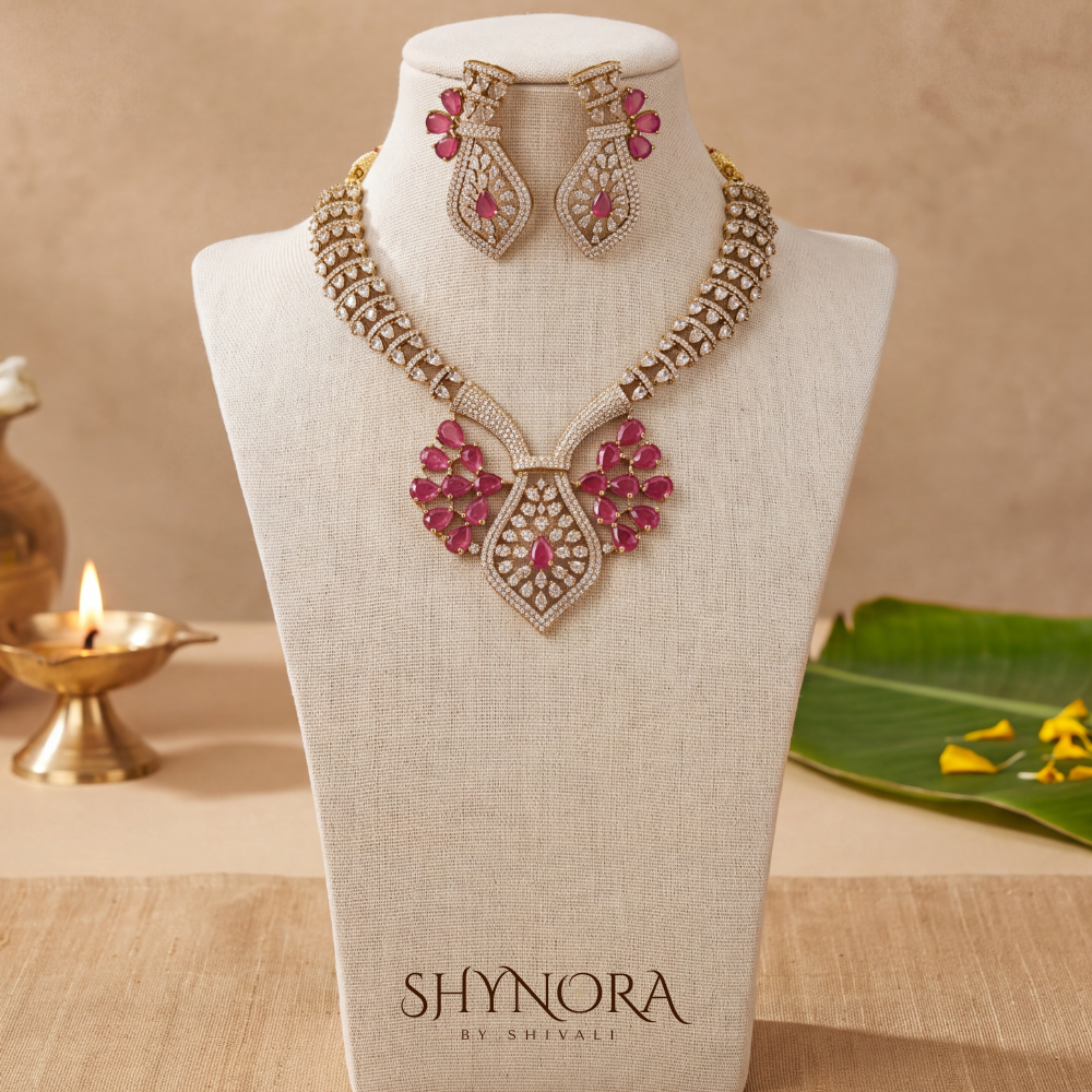 Ruby Floral Cluster Pendant Necklace Set – Shynora By Shivali