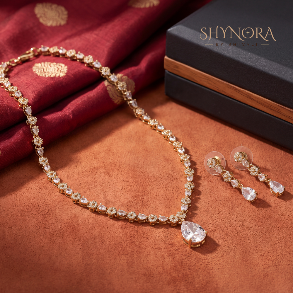 Floral Cluster Pear Drop Necklace Set – Shynora By Shivali