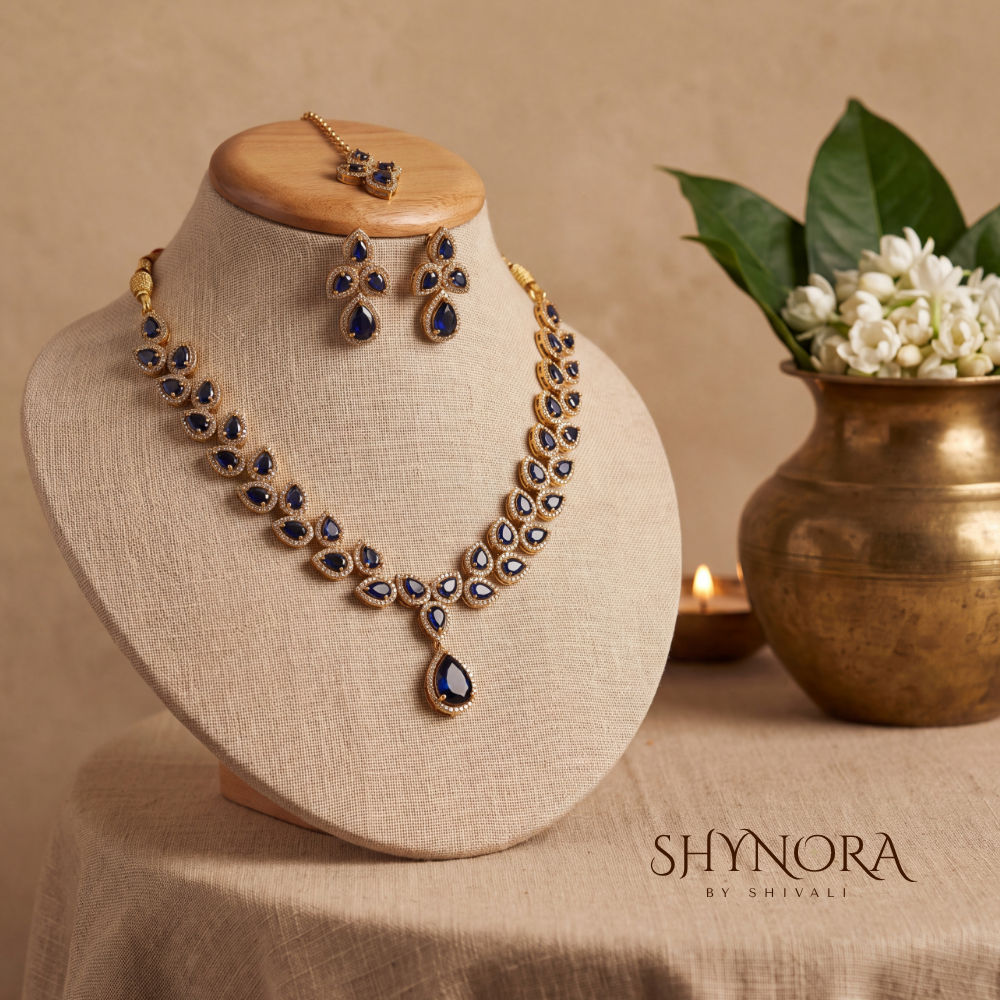 Sapphire Butterfly Motif Necklace Set – Shynora By Shivali