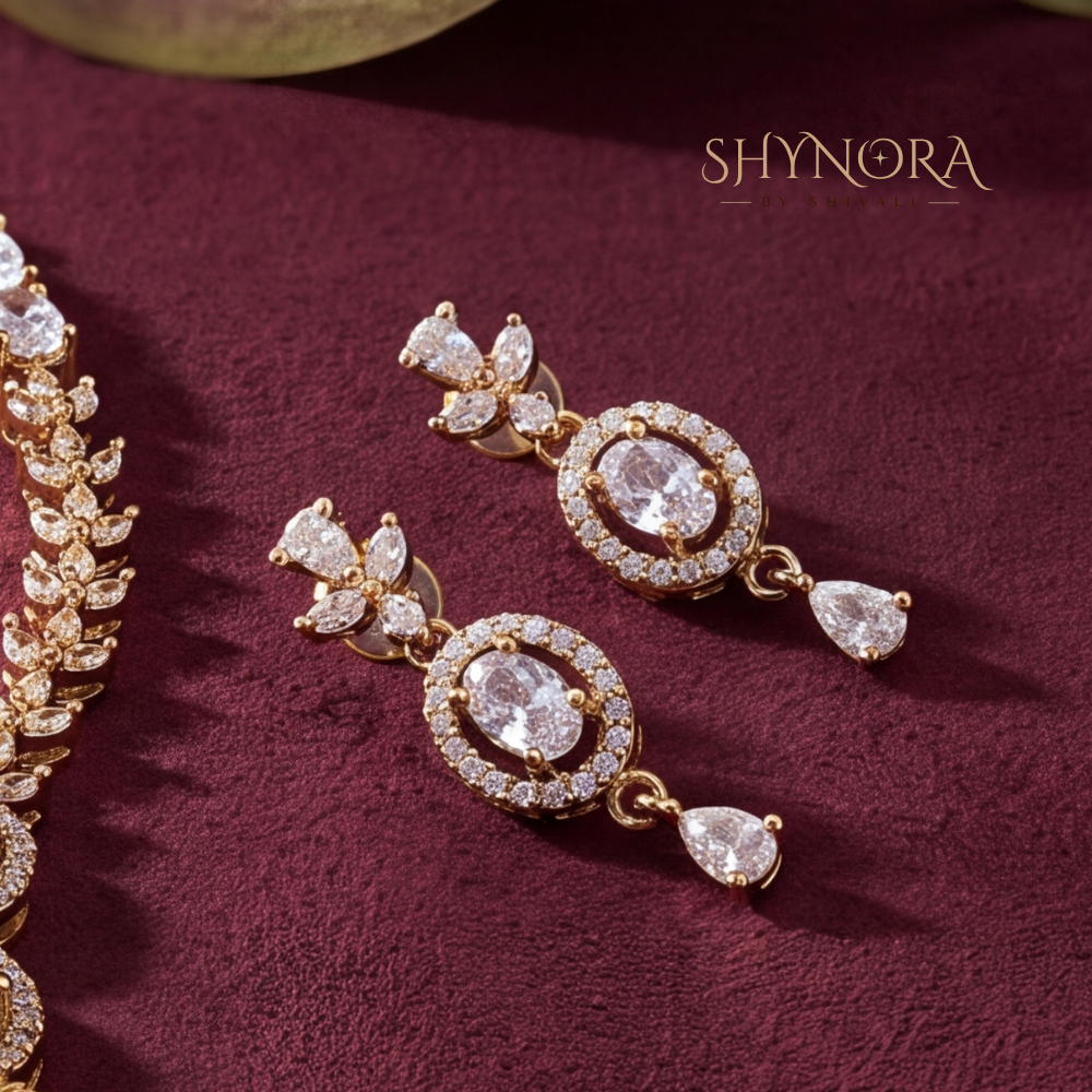 Oval Cluster Trio Drop Necklace Set – Shynora By Shivali