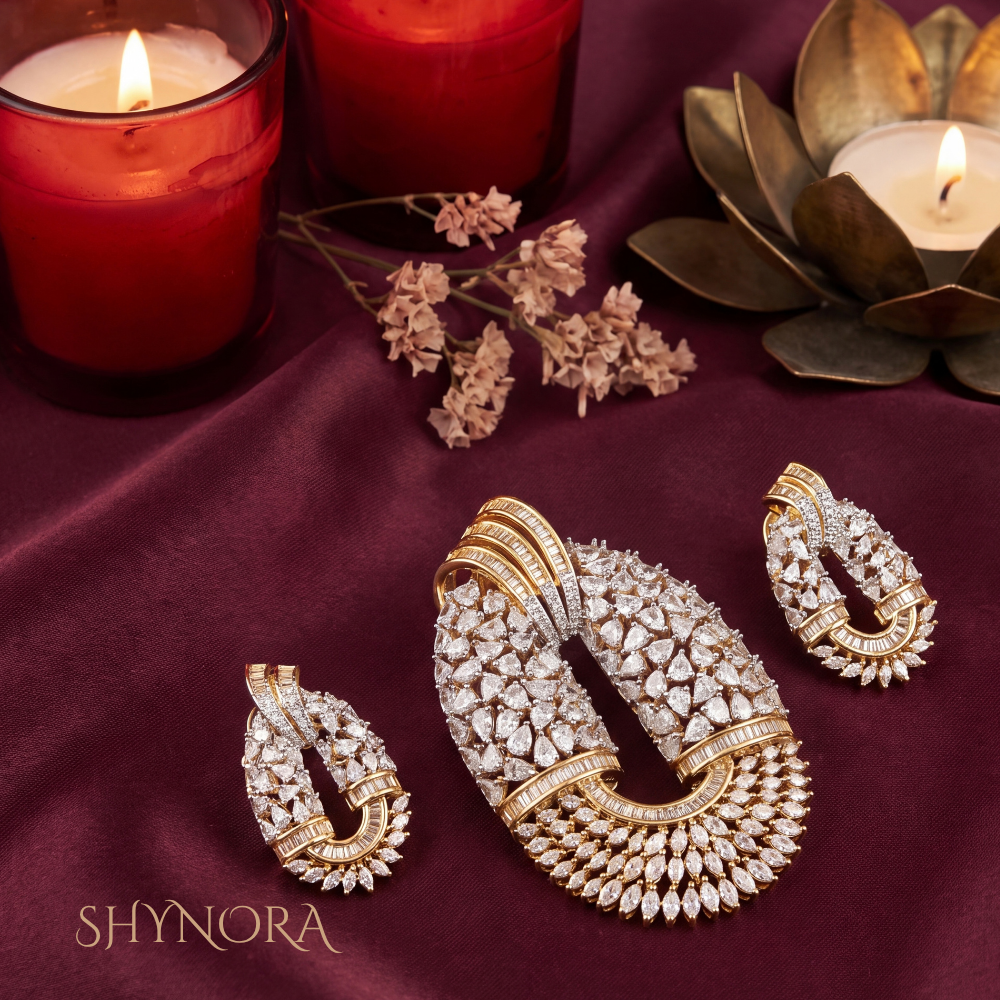 Diamond Fan Scallop Pendant Set – Shynora By Shivali