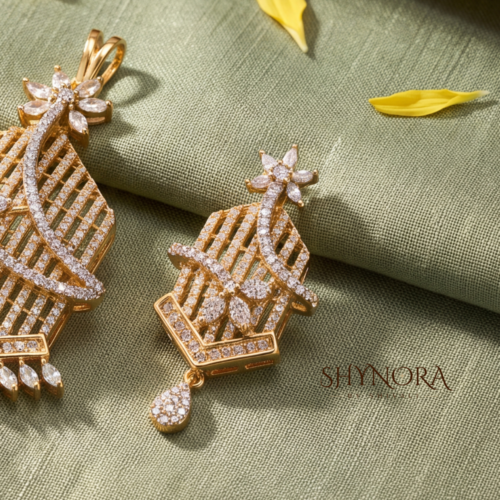 Hexagon Bloom AD Pendant Set – Shynora By Shivali