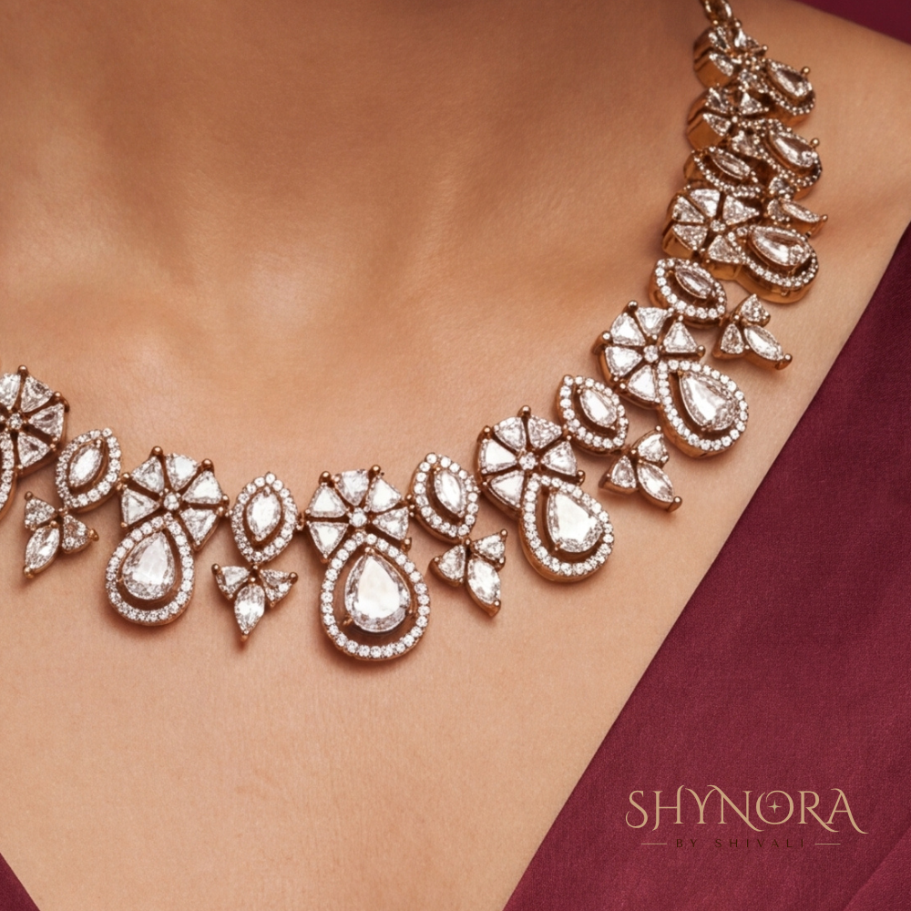 Diamond Graduated Pear Single Strand Necklace Set – Shynora By Shivali