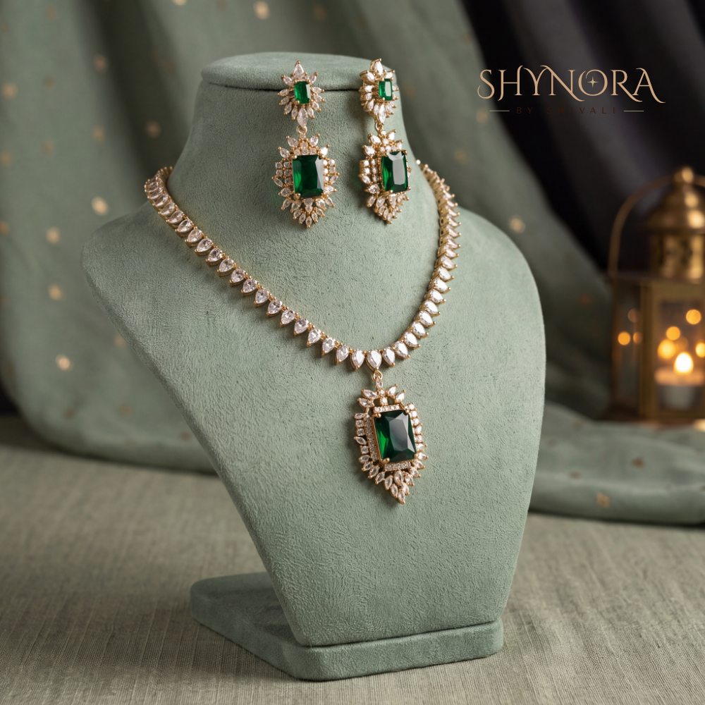 Emerald Rectangular Pendant Necklace Set – Shynora By Shivali