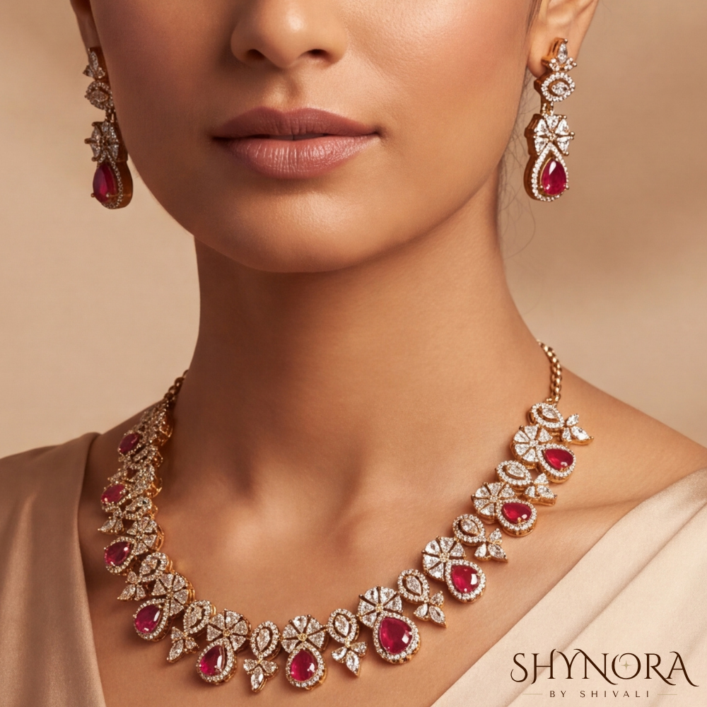 Ruby Floral Cluster Necklace Set – Shynora By Shivali