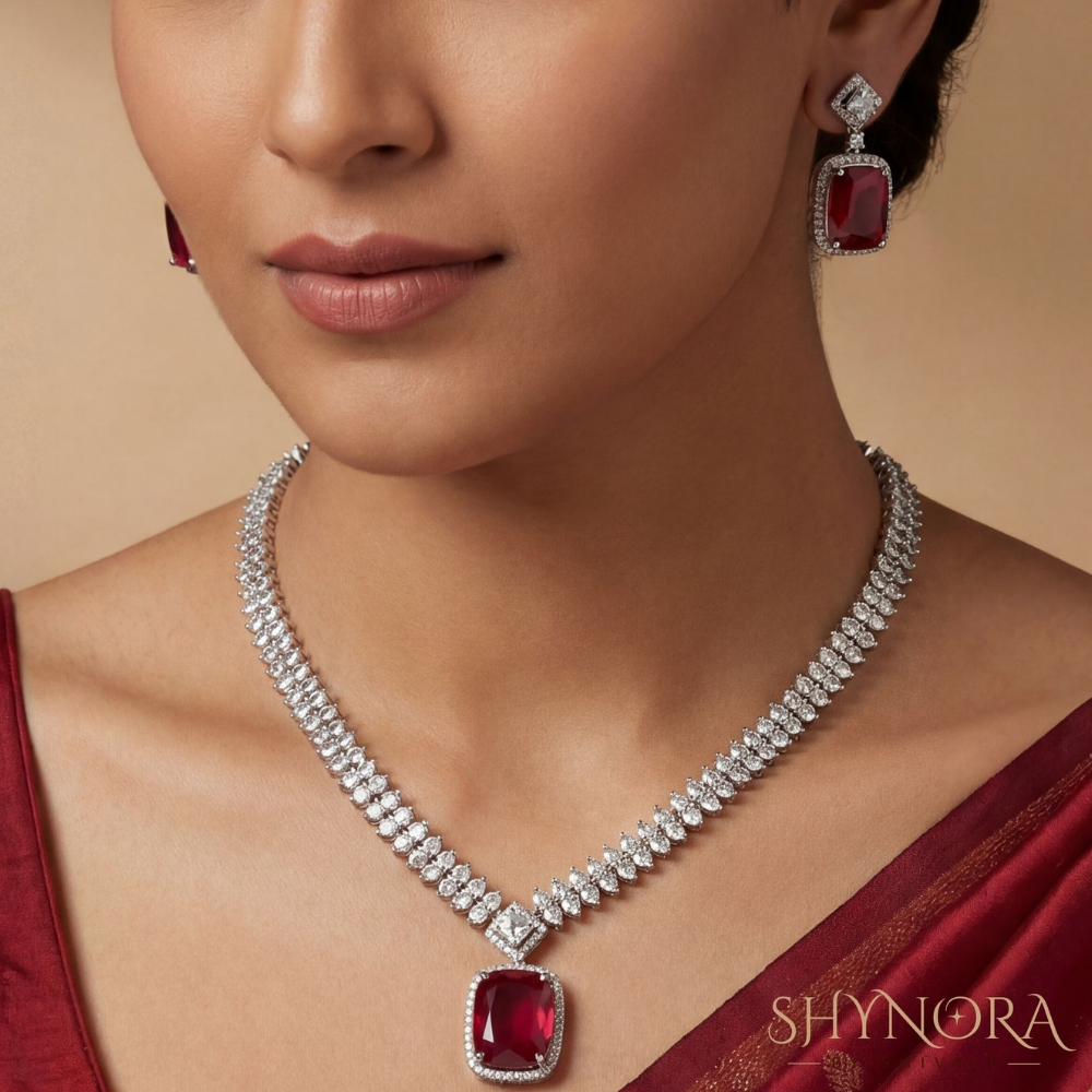 Ruby Cushion Drop Diamond Necklace – Shynora By Shivali