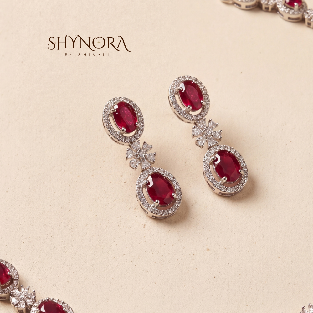 Ruby Oval Halo Necklace Set – Shynora By Shivali