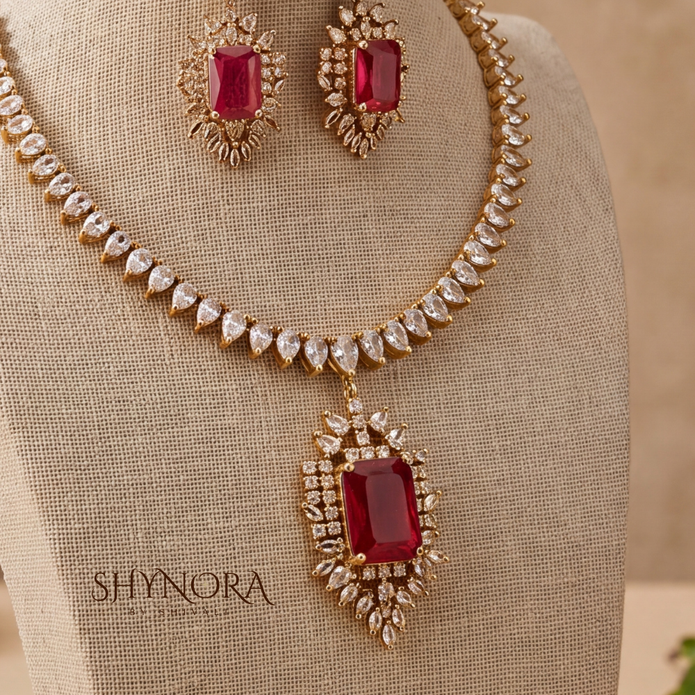 Ruby Rectangular Link Necklace Set – Shynora By Shivali