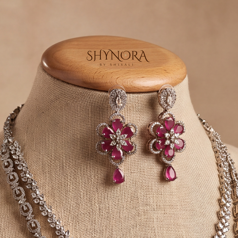 Ruby Two Layer Floral Pendant Necklace Set – Shynora By Shivali