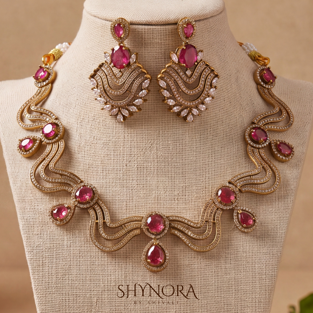 Ruby Wave Link Necklace Set – Shynora By Shivali