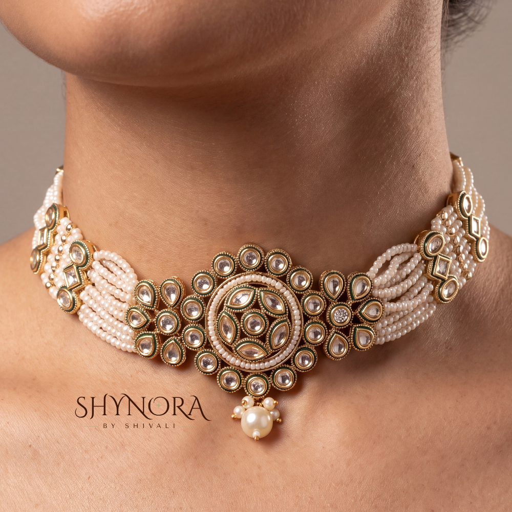 Pearl Choker Kundan Medallion Necklace Set – Shynora By Shivali