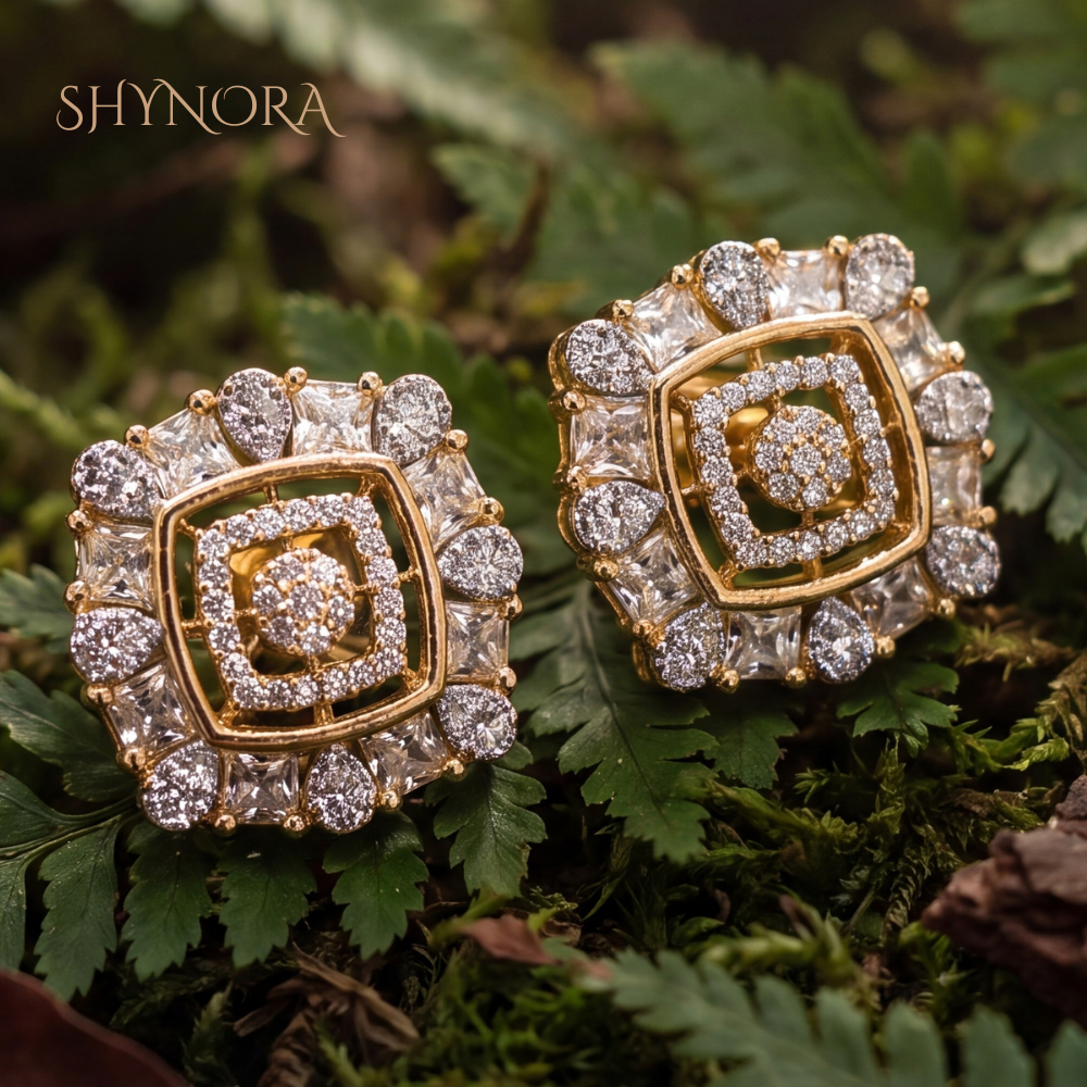 Diamond Square Halo Cluster Stud Earrings – Shynora By Shivali