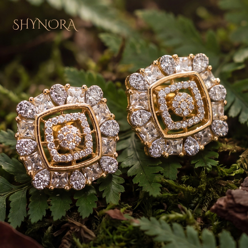 Diamond Square Halo Cluster Stud Earrings – Shynora By Shivali