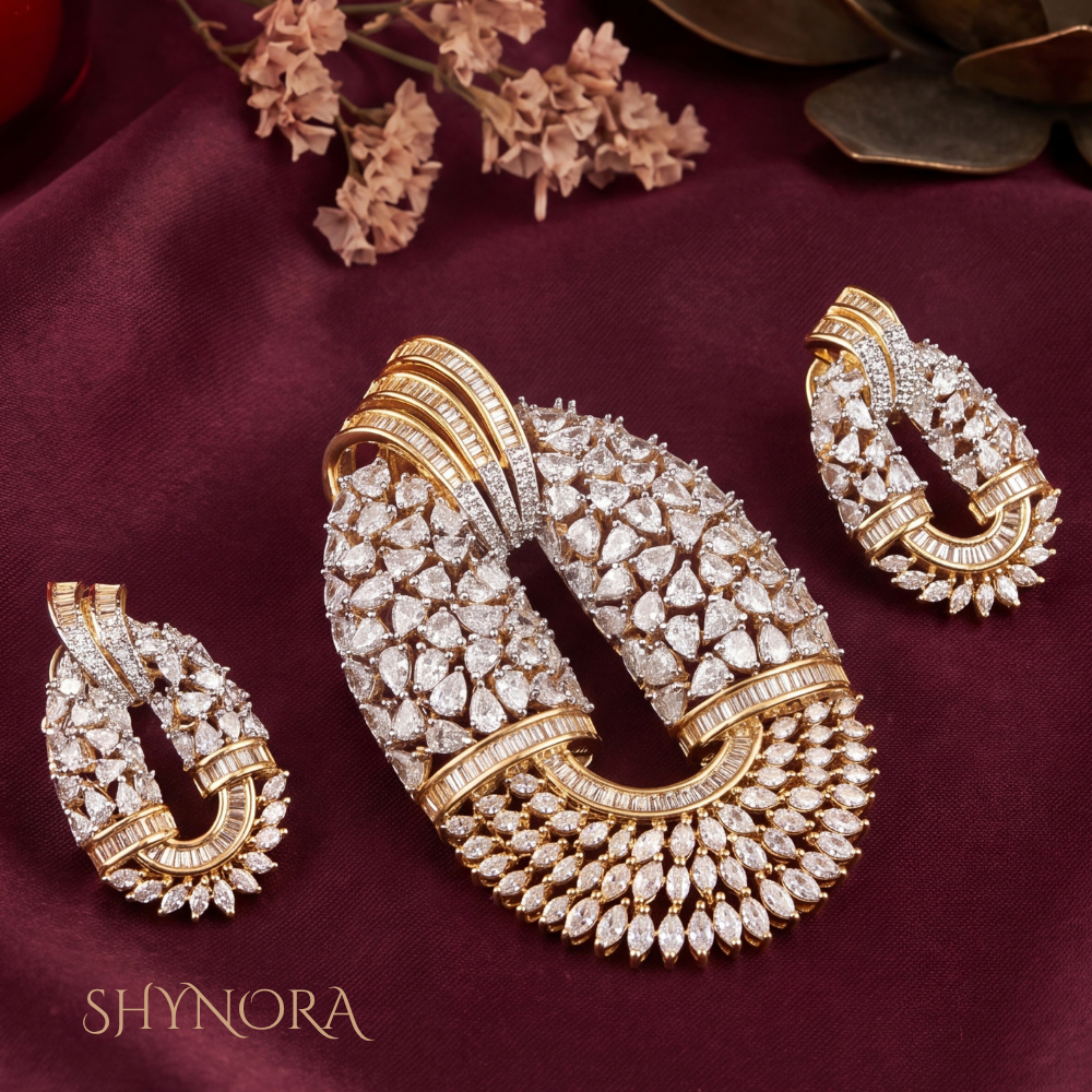 Diamond Fan Scallop Pendant Set – Shynora By Shivali