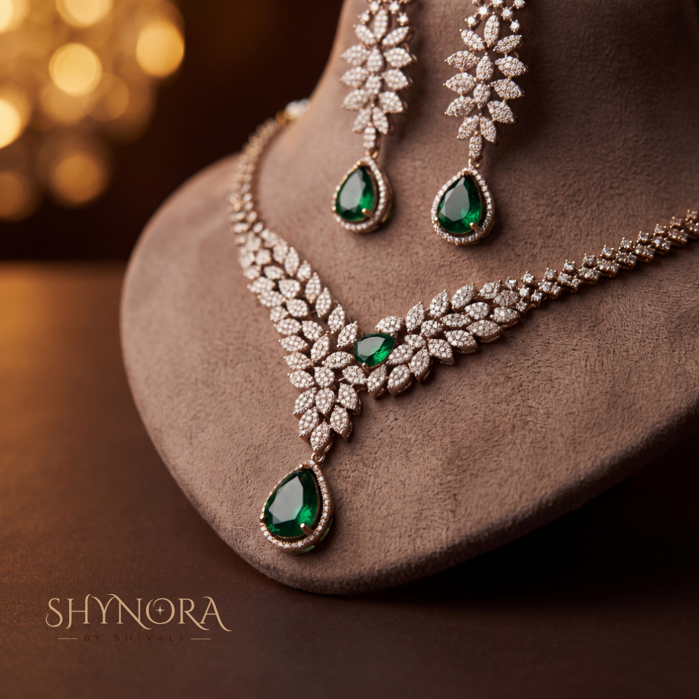 Floral Spray Emerald Drop Necklace Set – Shynora By Shivali