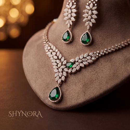 Floral Spray Emerald Drop Necklace Set – Shynora By Shivali