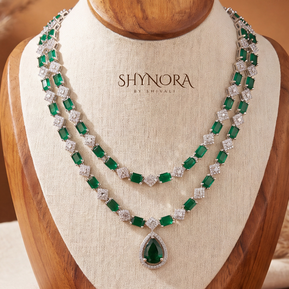 Emerald Two Layer Graduated Necklace Set – Shynora By Shivali