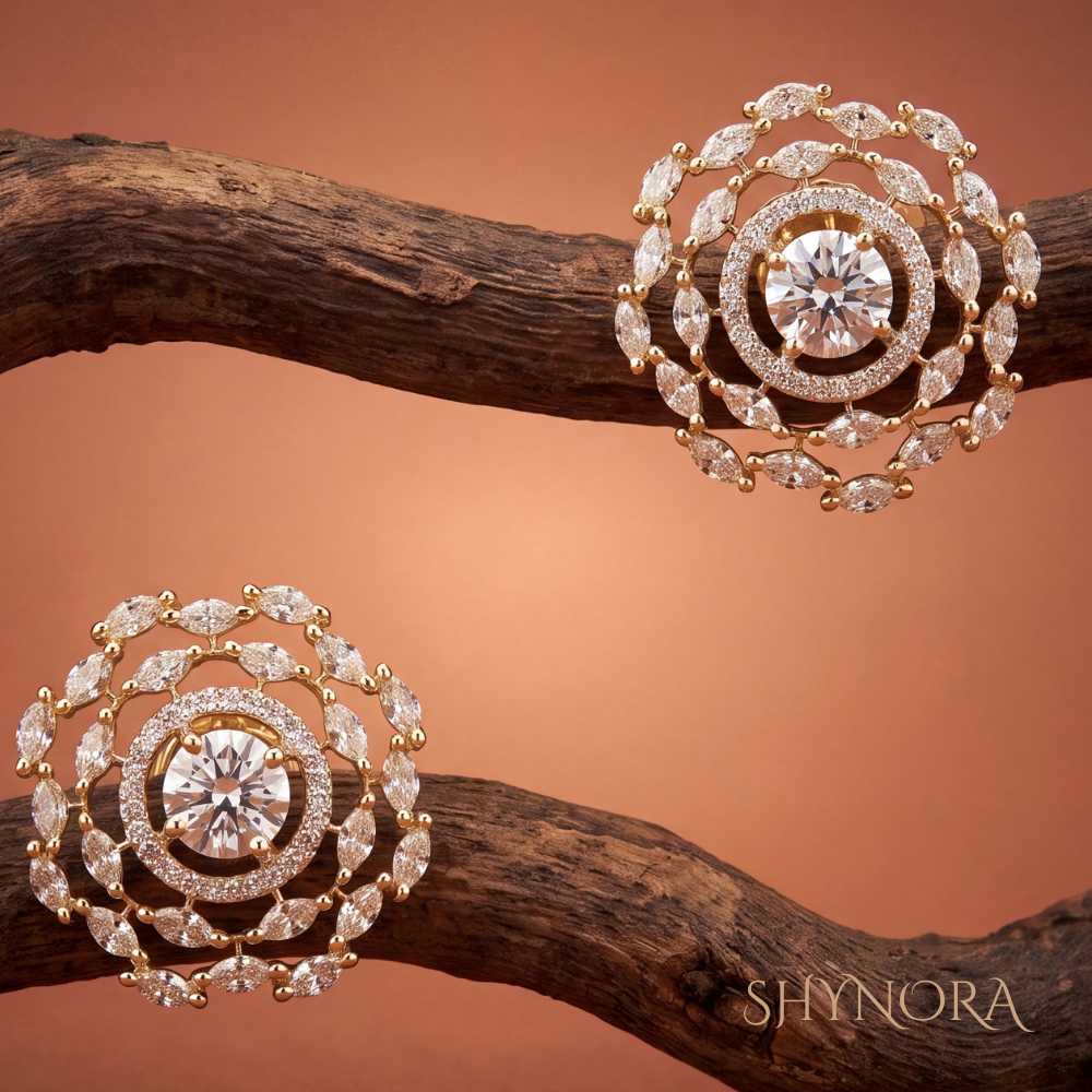 Diamond Rosette Spiral Stud Earrings – Shynora By Shivali