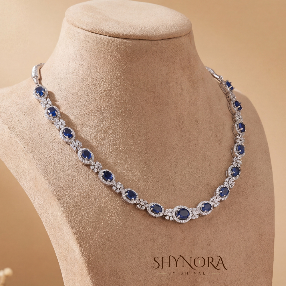 Sapphire Oval Cluster Necklace Set – Shynora By Shivali