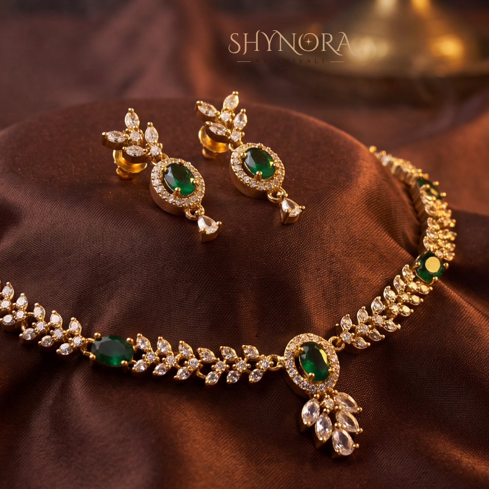Emerald Leaf Pattern Necklace Set – Shynora By Shivali