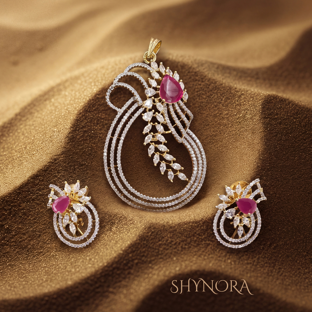 Ruby Wheat Leaf Pendant Set – Shynora By Shivali